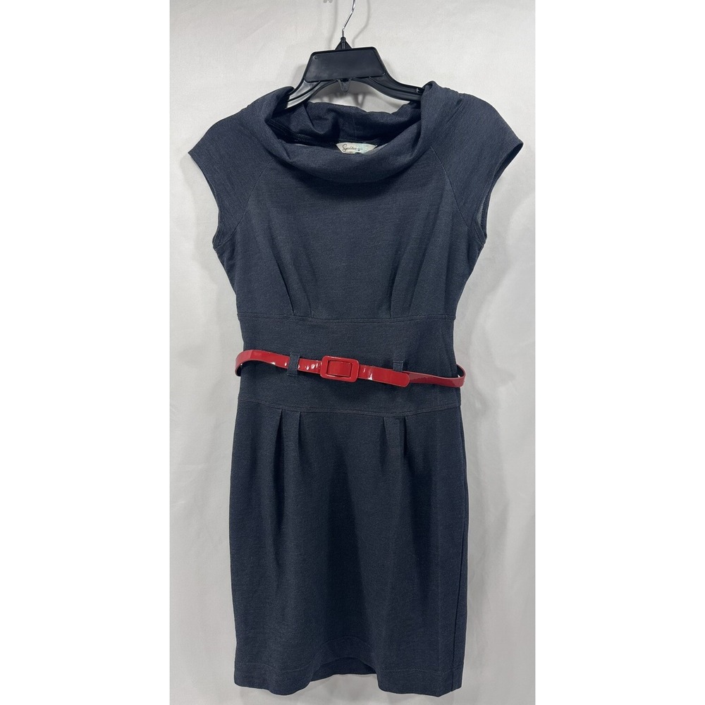 Speechless Dress Women's Sz‎ M Blue Short Sleeve Red Belt Pleated Mini